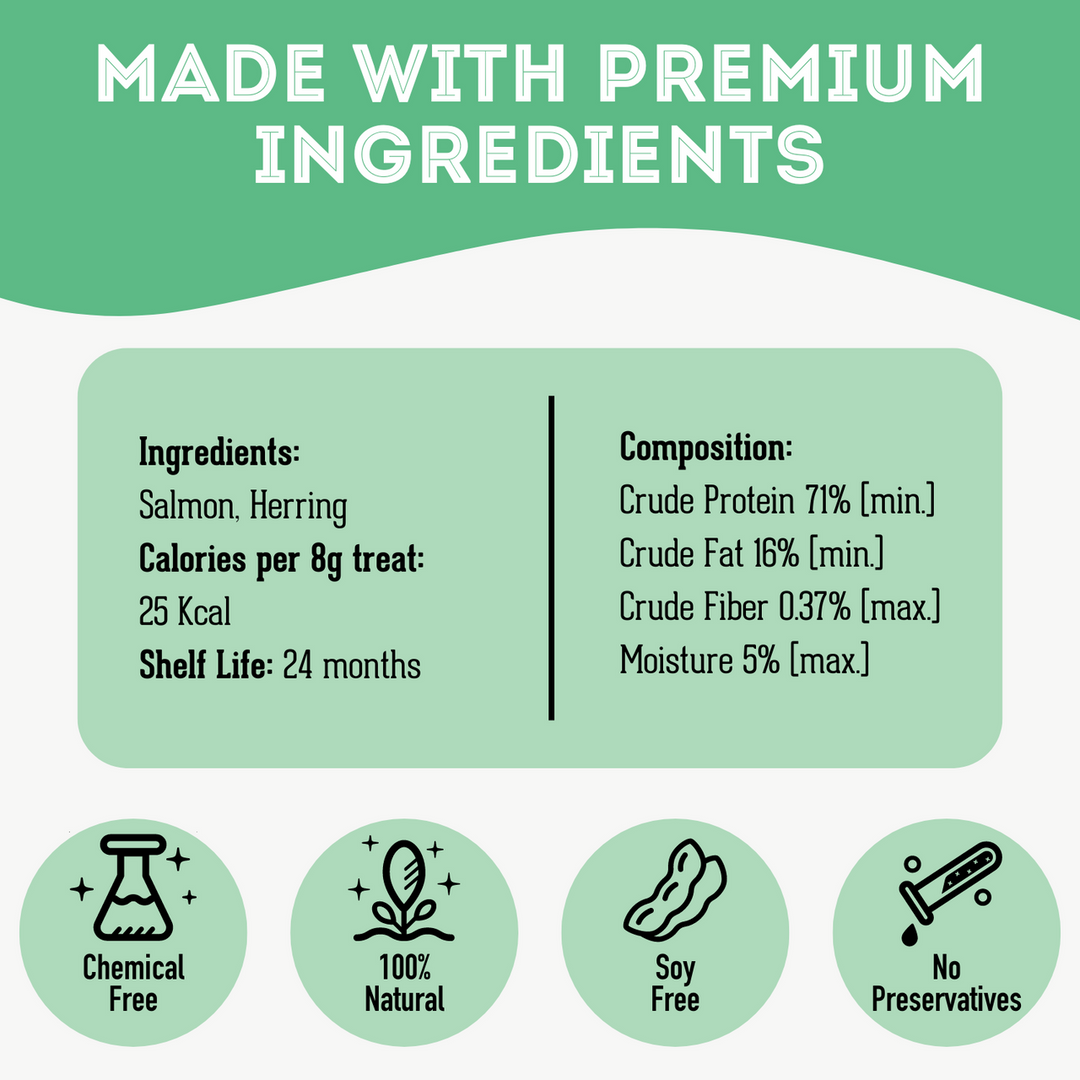Premium Dehydrated Protein Wild Salmon & Herring Treat For Dogs & Cats
