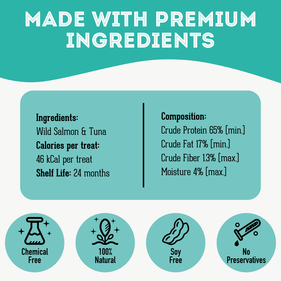 Premium Dehydrated Protein Wild Salmon & Tuna Treat For Dogs & Cats